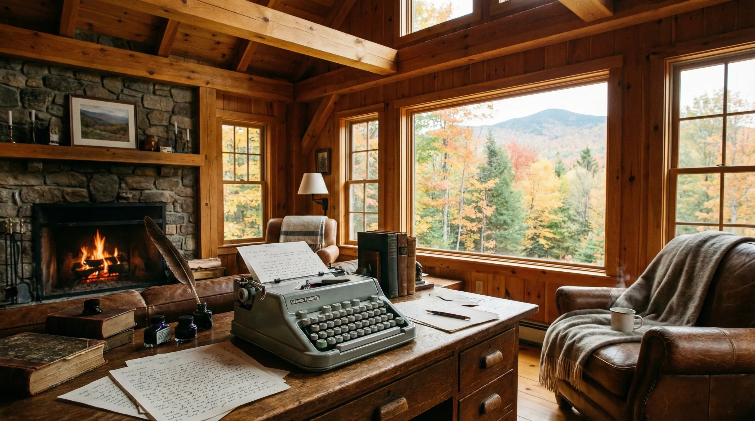 Vermont writing cabin in autumn light