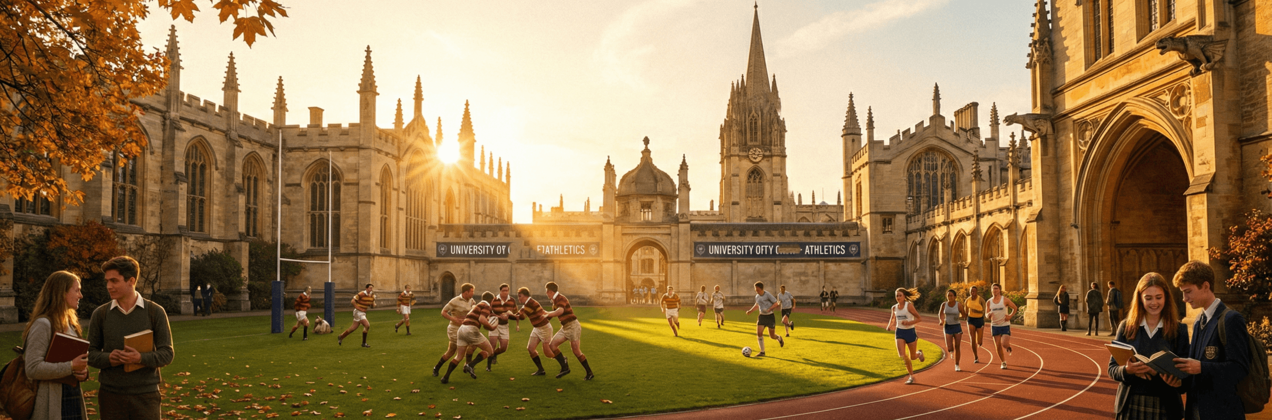 College campus with gothic architecture at golden hour - Blackwood Ravens Sports Romance Series