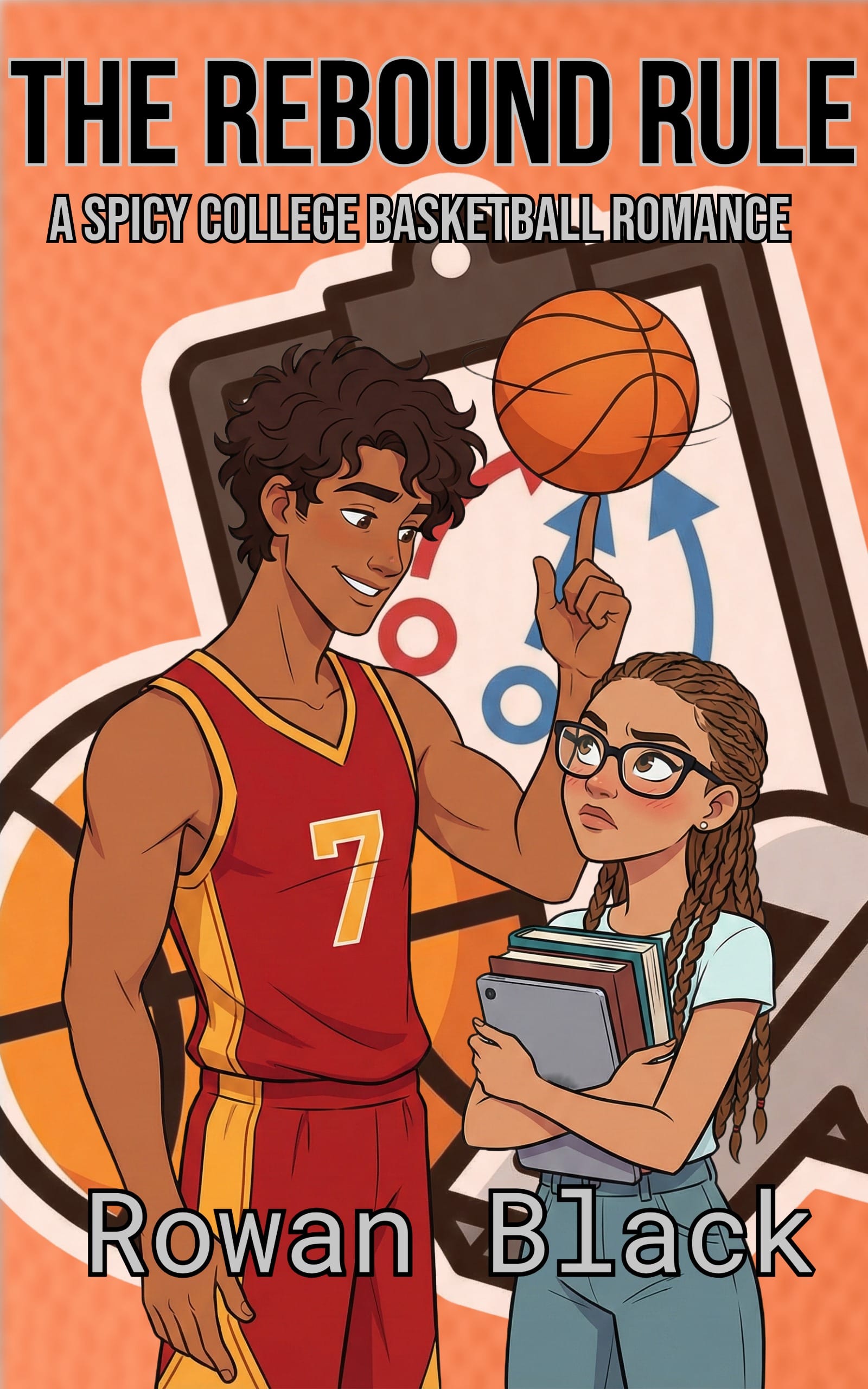 The Rebound Rule by Rowan Black book cover — MF college sports STEM heroine second chance grumpy sunshine Blackwood Ravens series analytics academic competence kink indie KU inferno