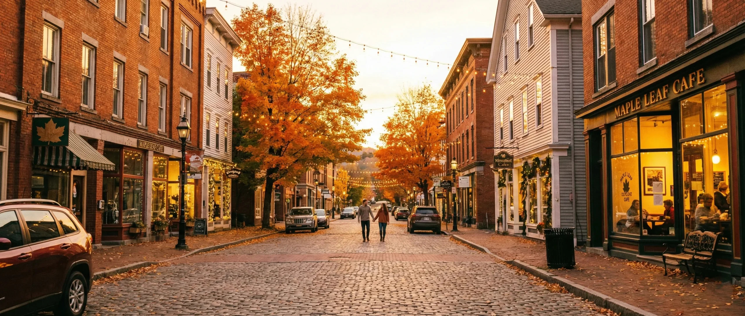 Small town romance aesthetic - cozy main street and found family vibes
