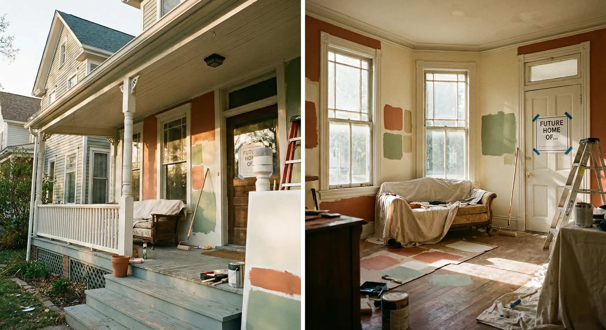 Charming Victorian fixer-upper with paint swatches and renovation tools - Hazel Green Renovation Romance
