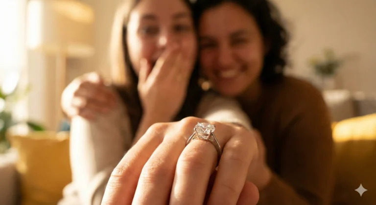 Fake engagement ring sparkling with real emotions in soft focus - Fake Dating Romance Books blog