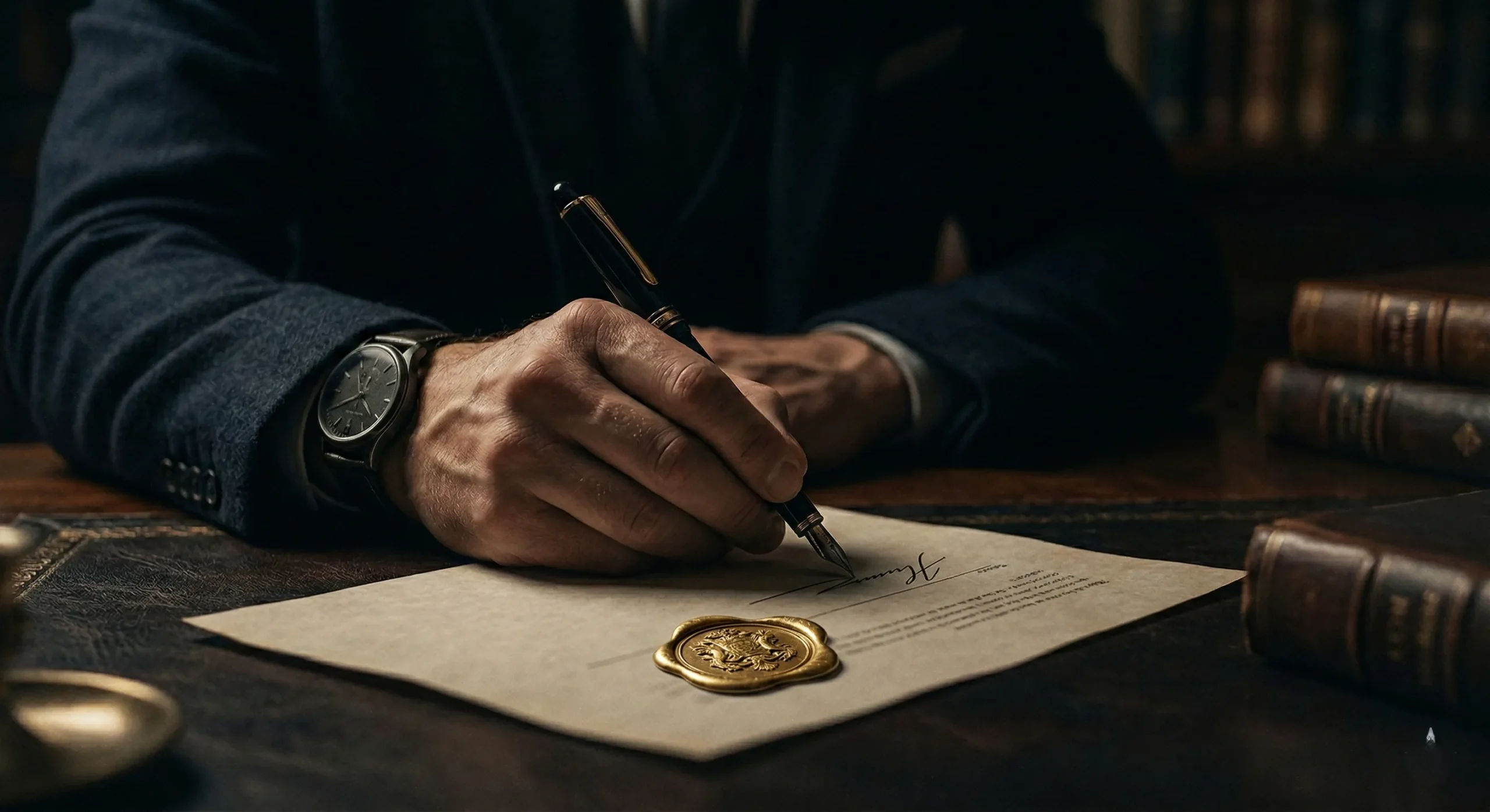 Competence kink romance section break — atmospheric contract signing professional authority mood