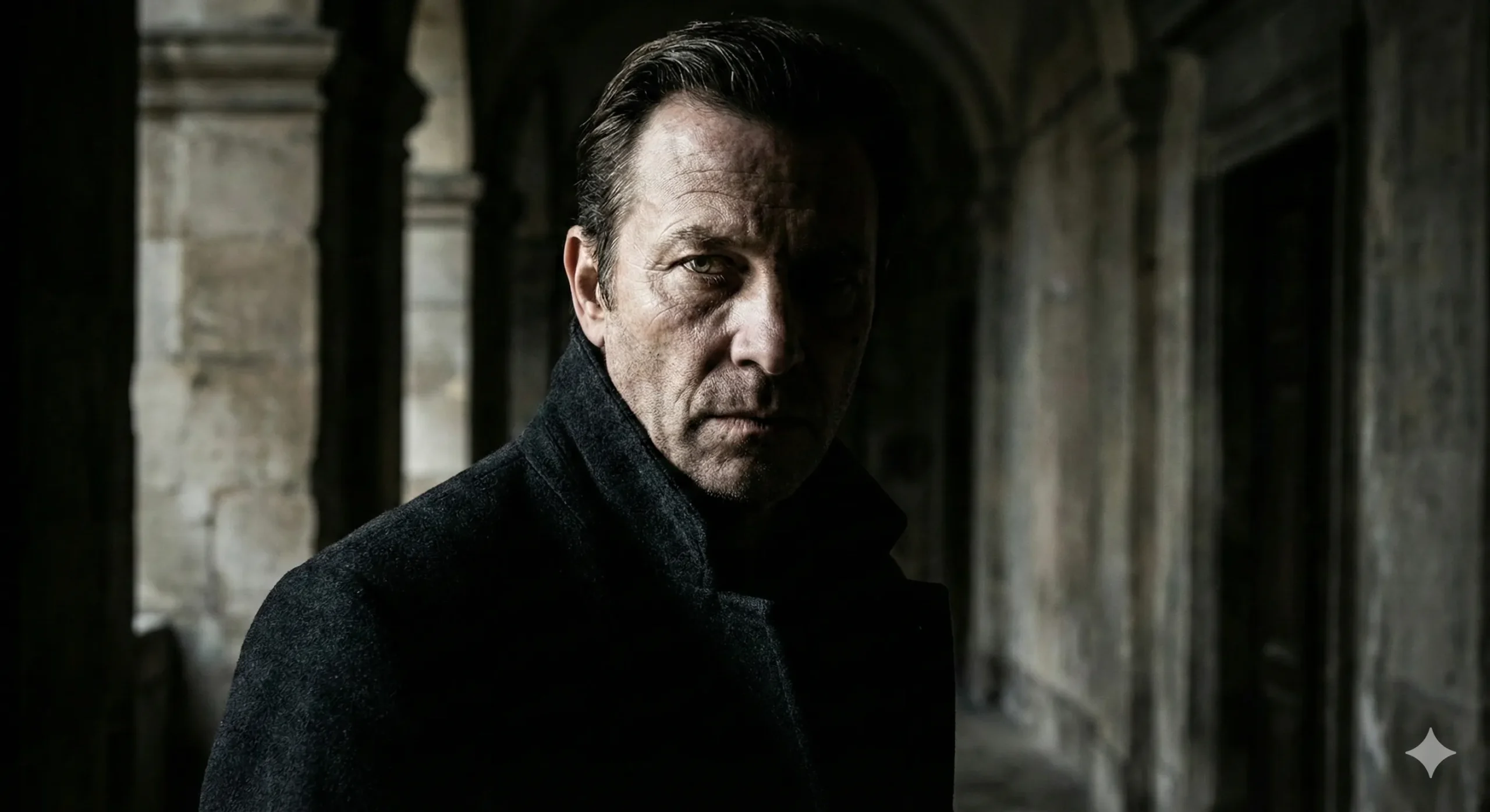 Man in shadows with half his face lit and half in darkness showing complex dangerous attraction - Morally Grey Hero romance trope