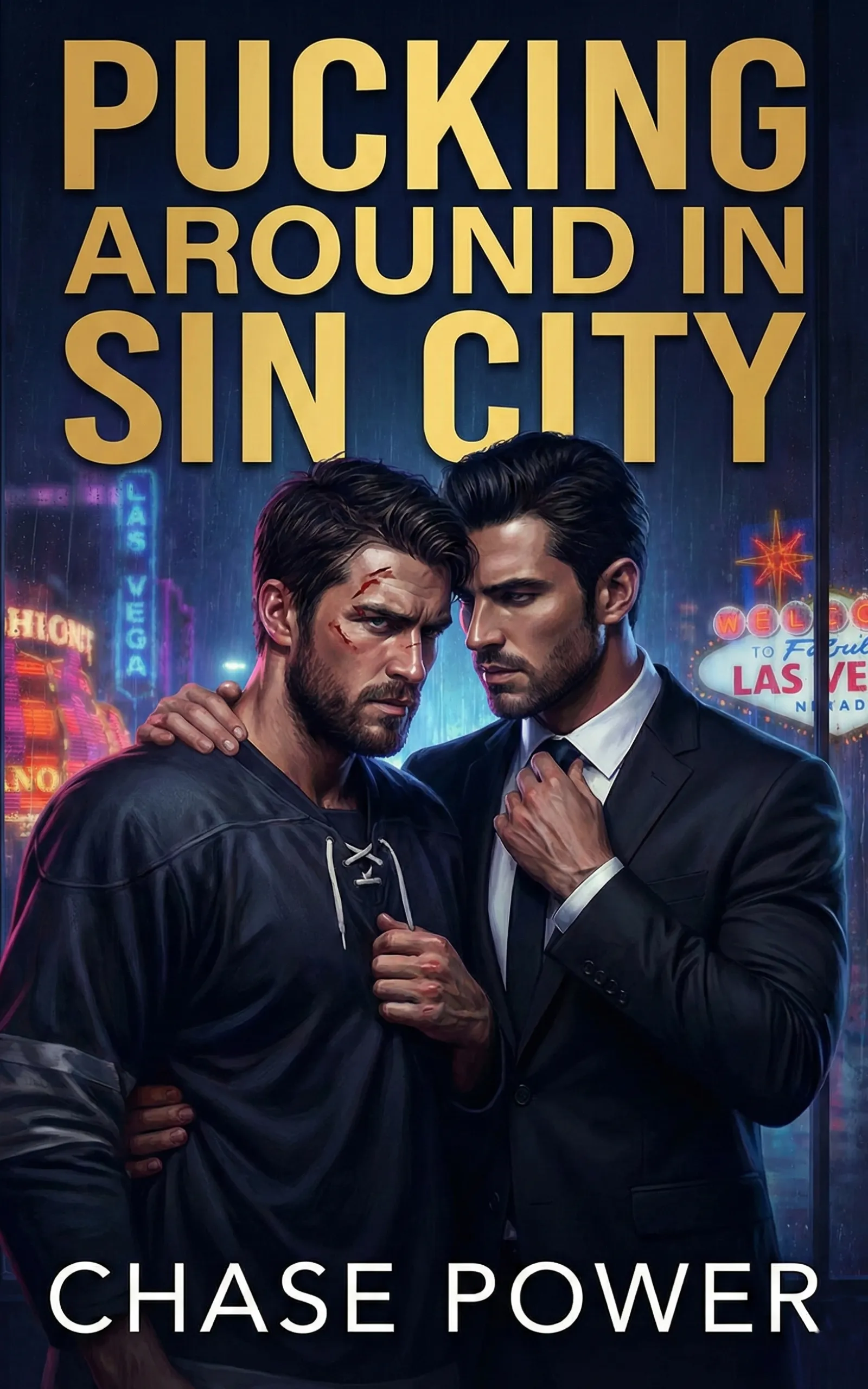 Pucking Around in Sin City Book Cover - MM Hockey Mafia Romance by Chase Power