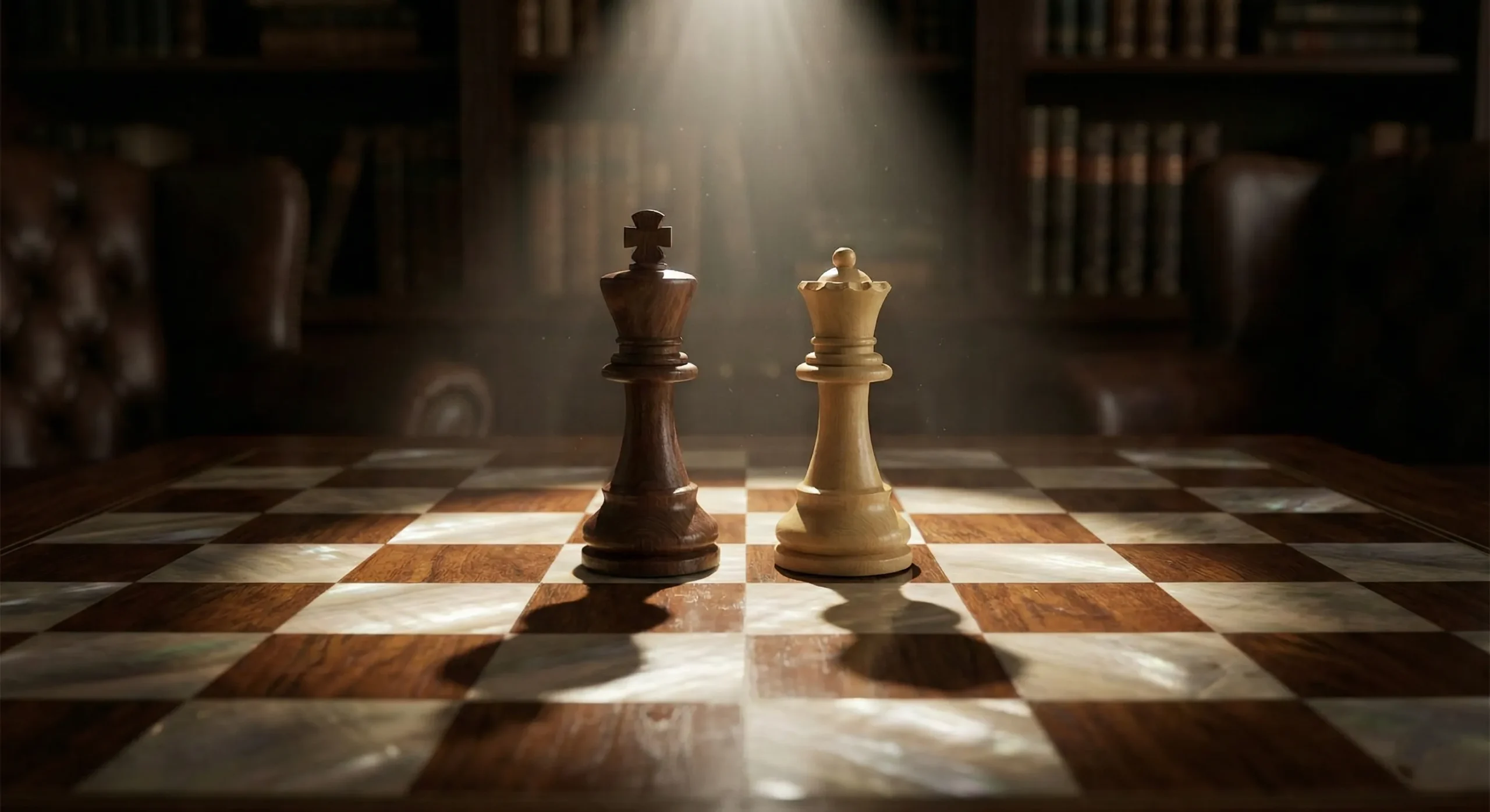 Two chess pieces facing each other with dramatic lighting - Enemies to Lovers romance trope