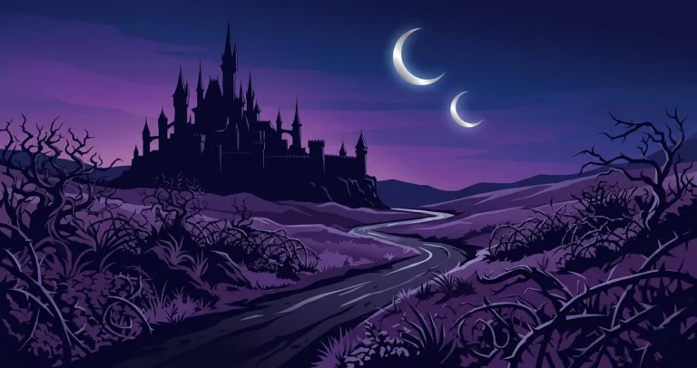 Dark fantasy castle silhouette against twin moons — spicy romantasy books