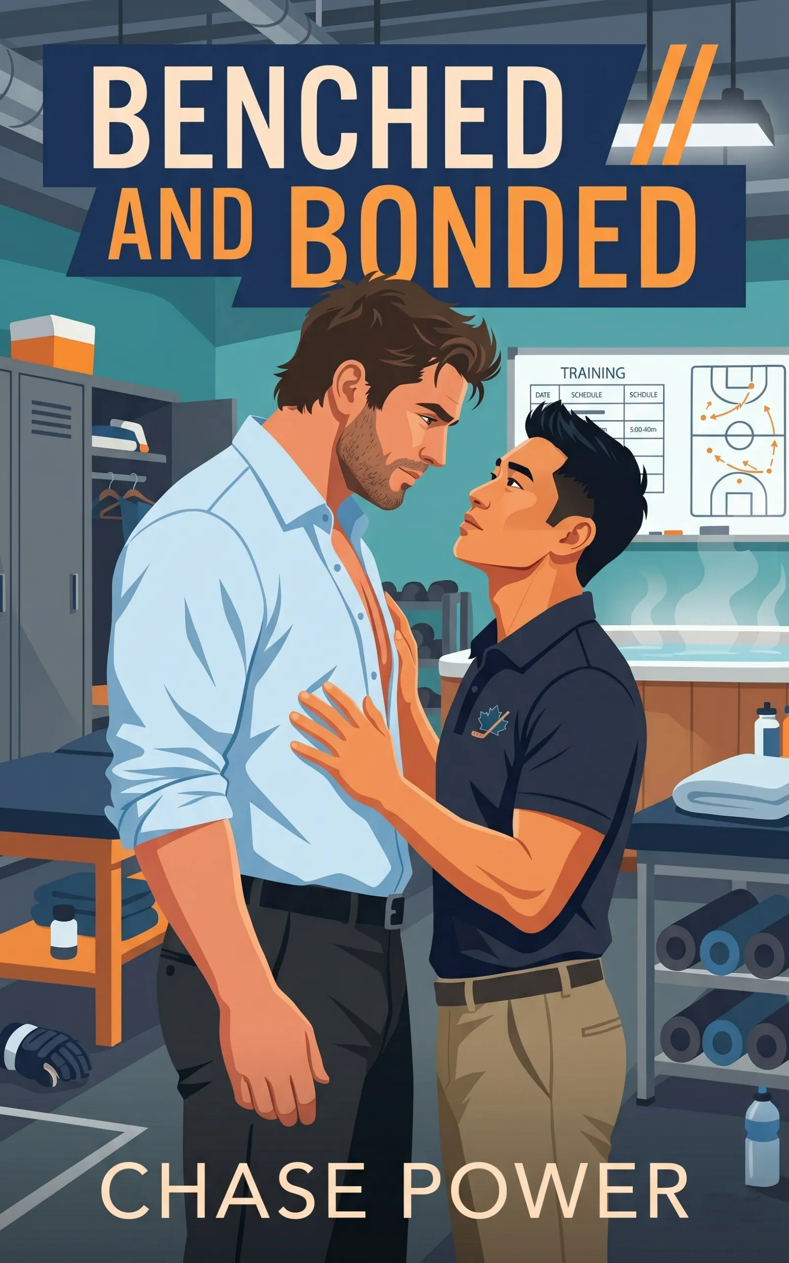 Benched and Bonded by Chase Power - MM Hockey Rehab Romance book cover
