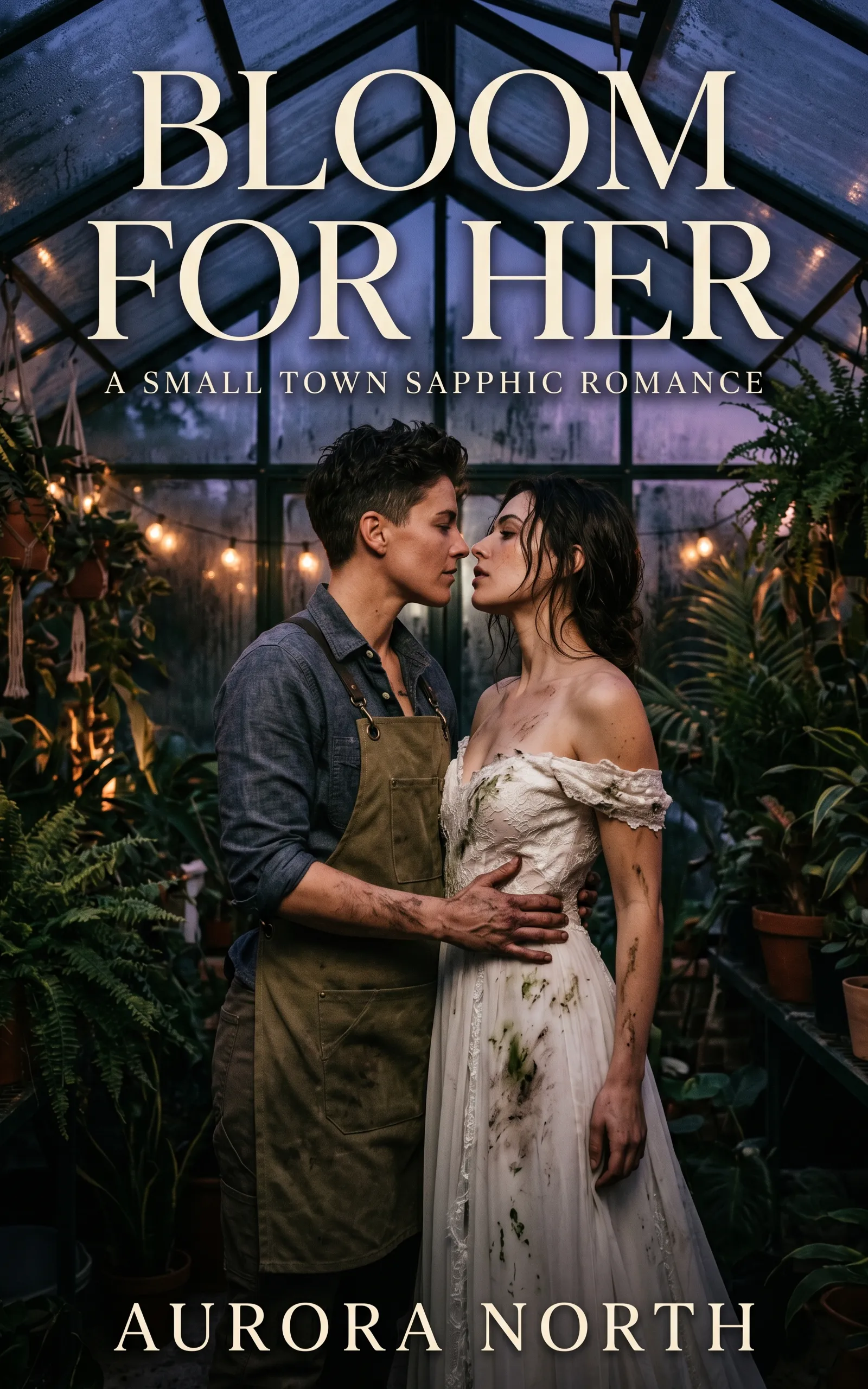 Bloom for Her by Aurora North — sapphic runaway bride florist bi awakening softdom slow burn romance cover