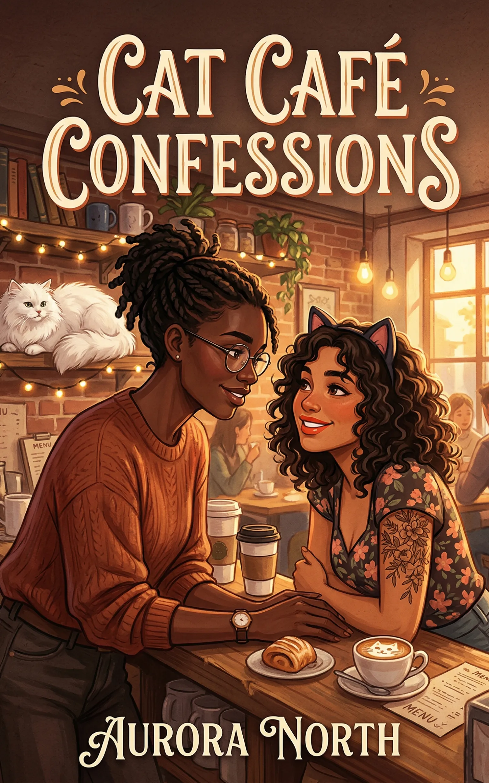Cat Café Confessions by Aurora North - FF Sapphic Contemporary Romance book cover