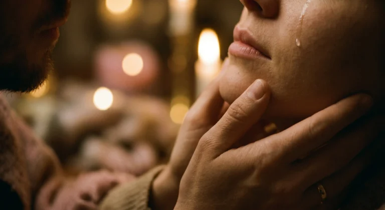 praise kink romance featured image of soft hands cradling a face in warm candlelight