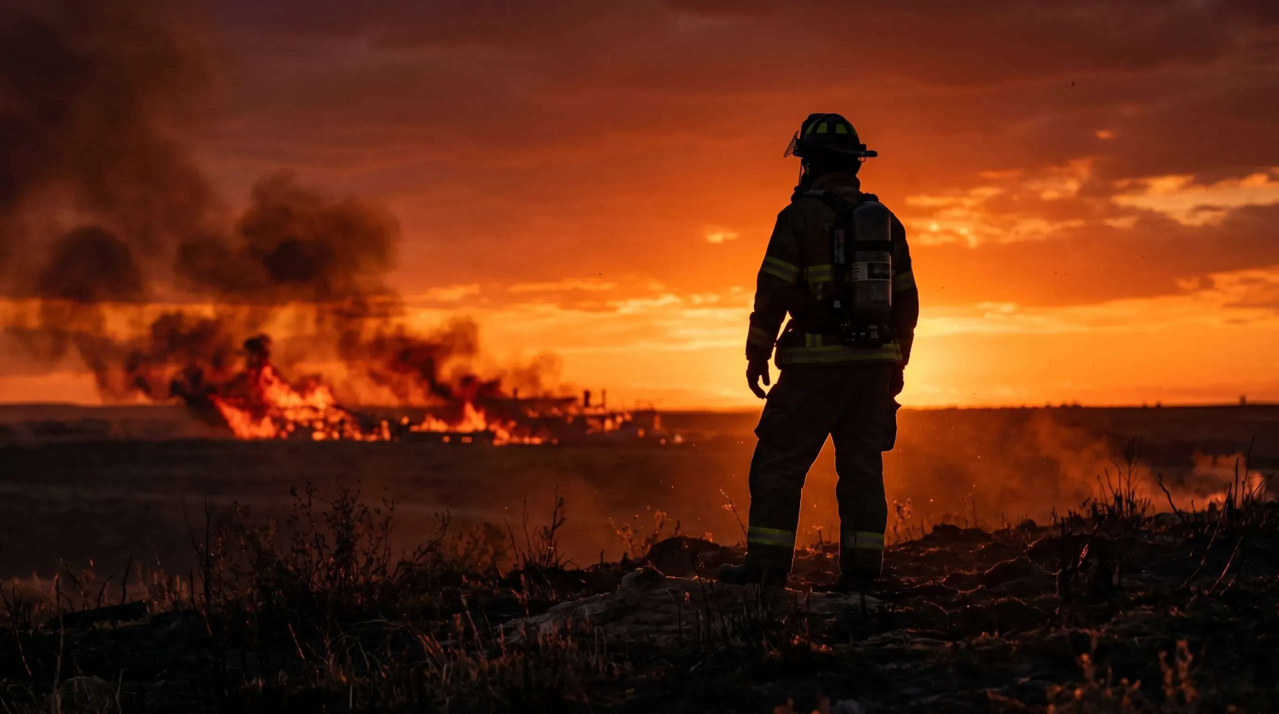 Best firefighter romance books 2026 - silhouette against sunset flames