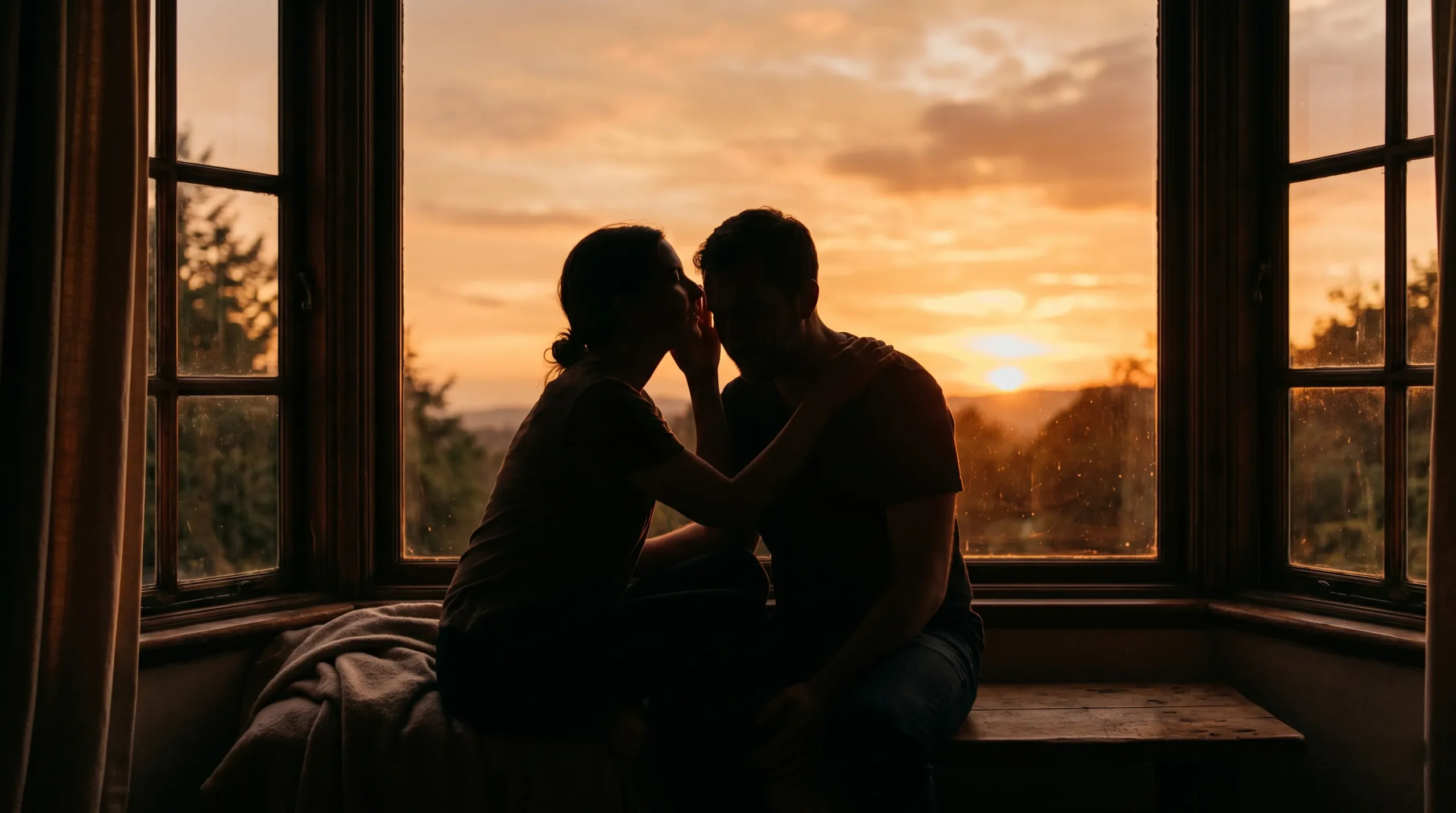 Best praise kink romance books 2026 - silhouettes against amber sunset window