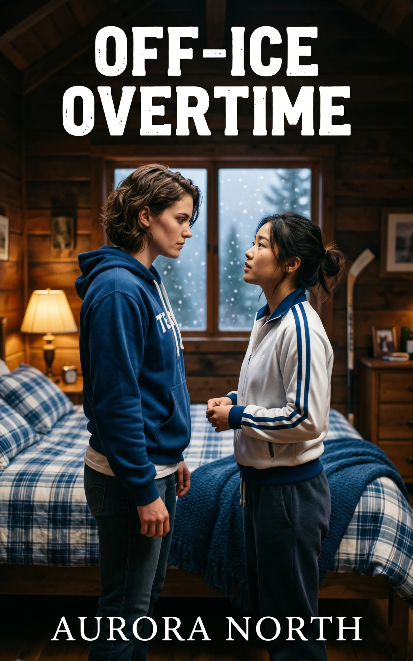 Off-Ice Overtime by Aurora North — sapphic hockey captain teammates secret relationship forced proximity romance cover