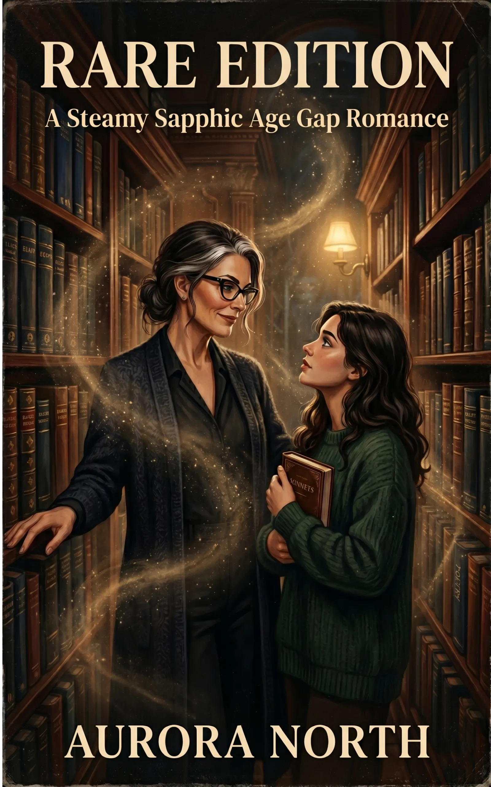 Rare Edition by Aurora North — FF age gap 51 year old curator sapphic widower mentor cozy mystery romance cover