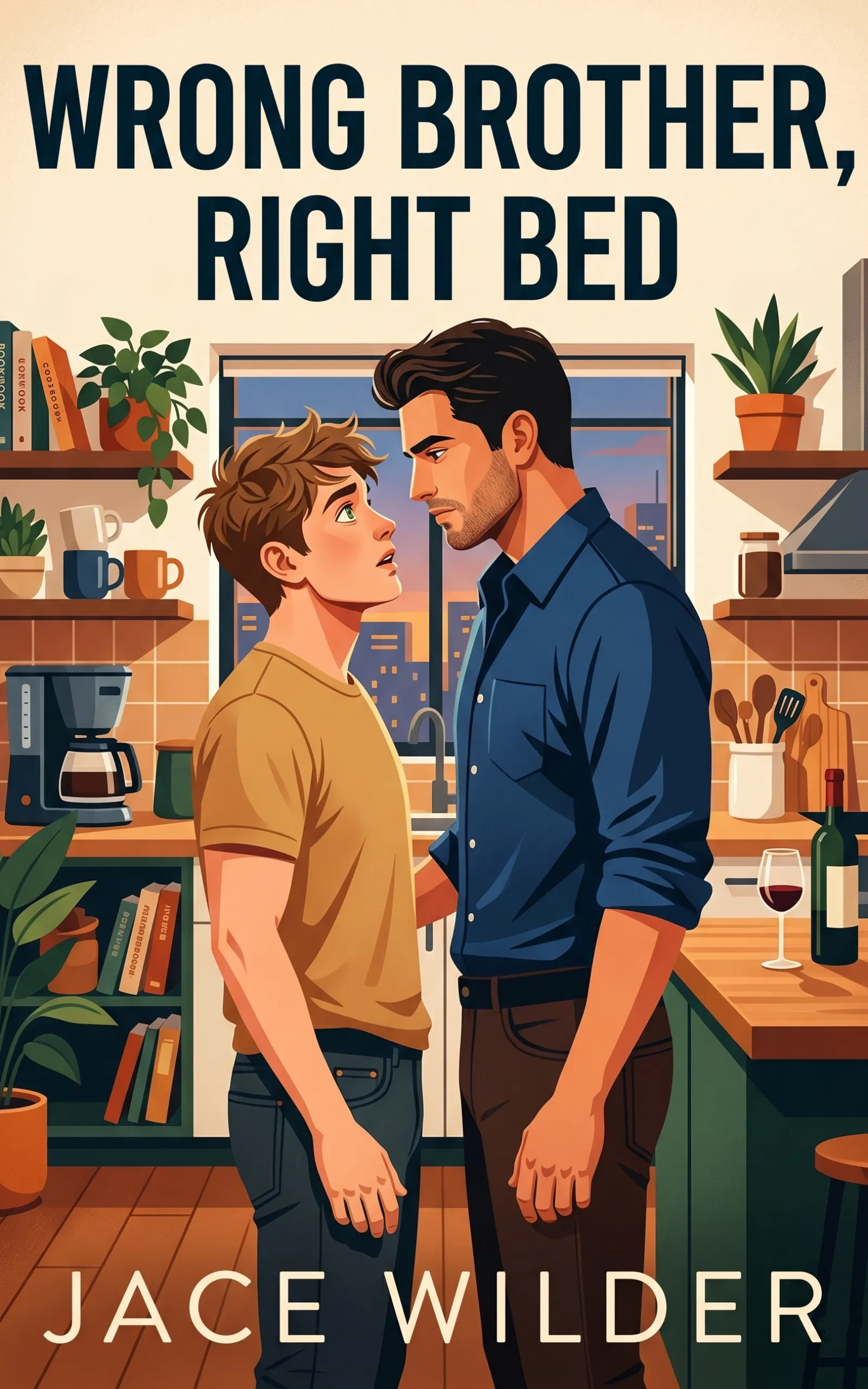 Wrong Brother Right Bed by Jace Wilder — MM bi awakening best friend's brother roommates age gap forbidden romance cover