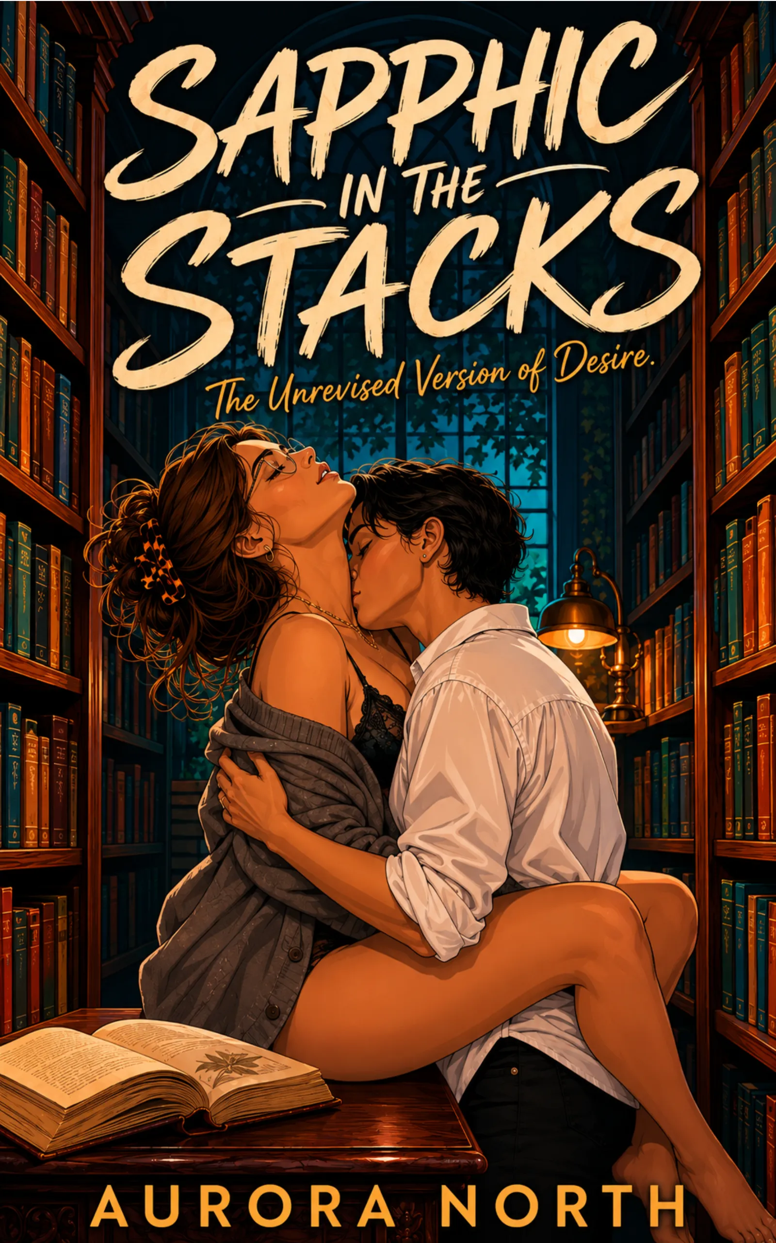 Sapphic in the Stacks by Aurora North - FF Sapphic Romance book cover
