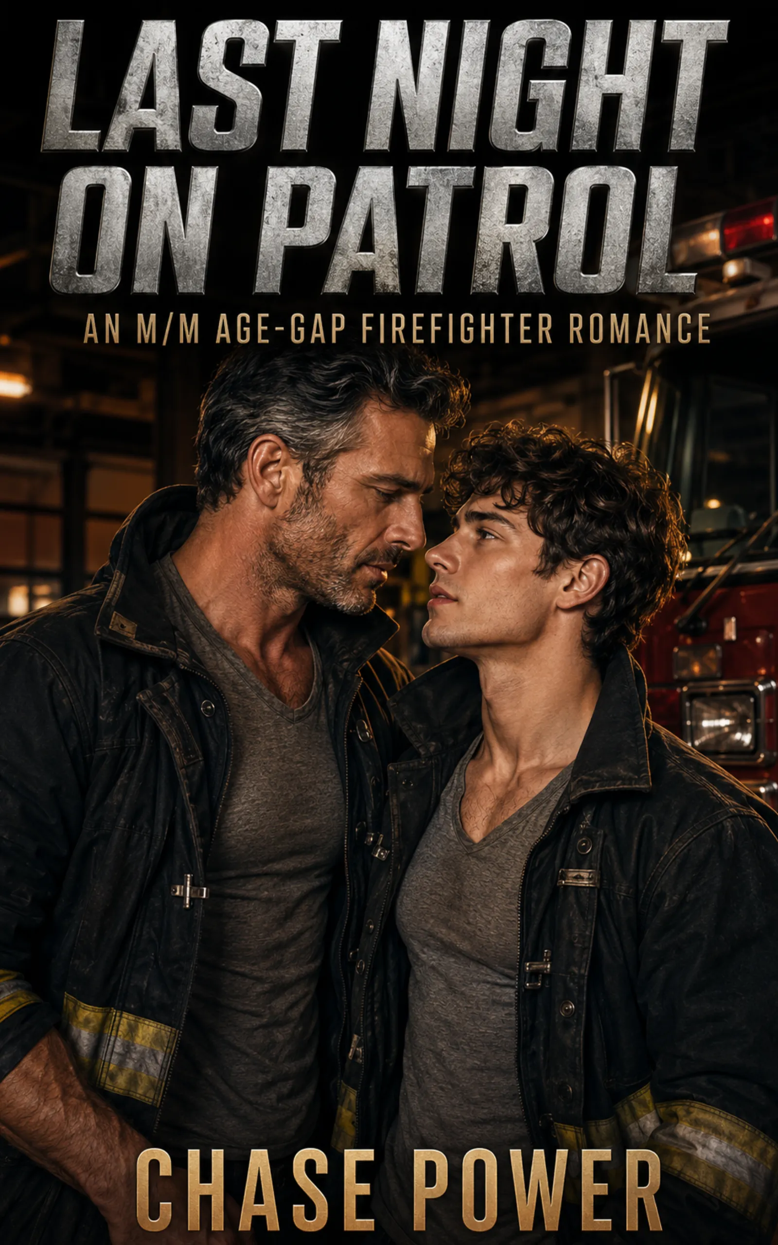 Last Night on Patrol by Chase Power - MM Firefighter Romance book cover