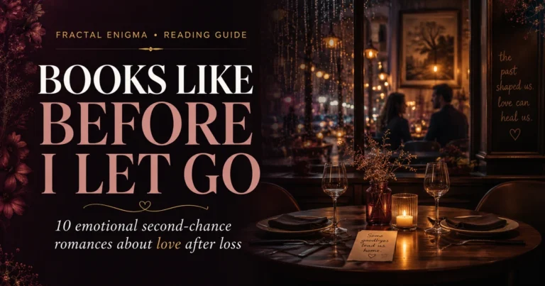 Books Like Before I Let Go reading guide with a candlelit restaurant table and rainy city windows