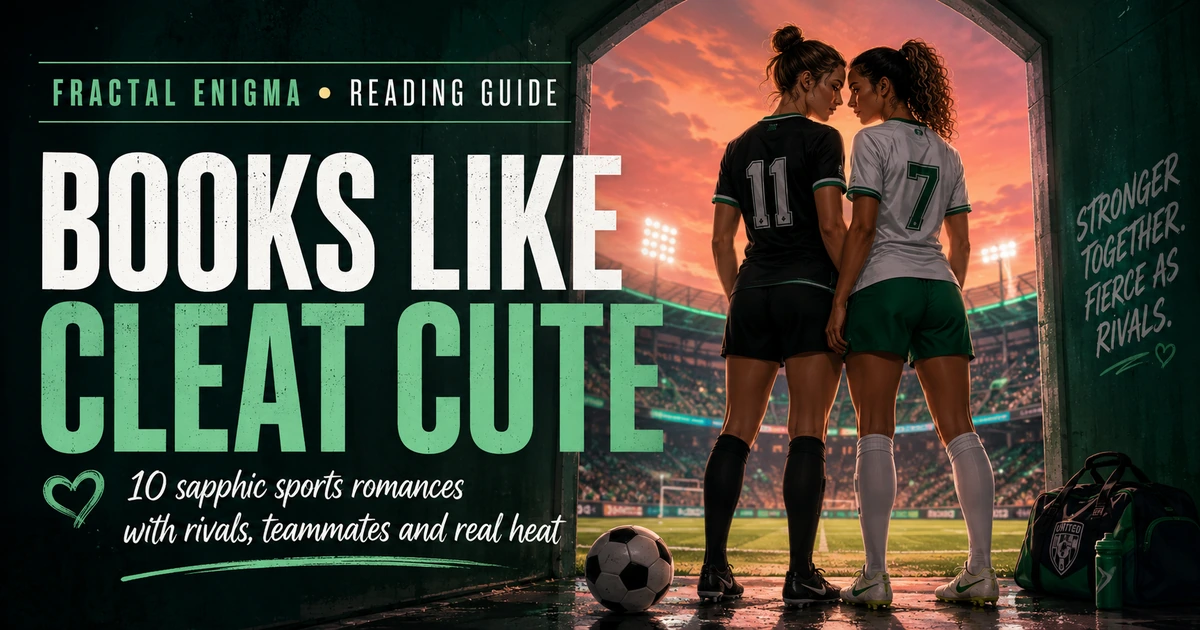 Books Like Cleat Cute sapphic sports romance reading guide with two soccer players in a stadium tunnel at sunset