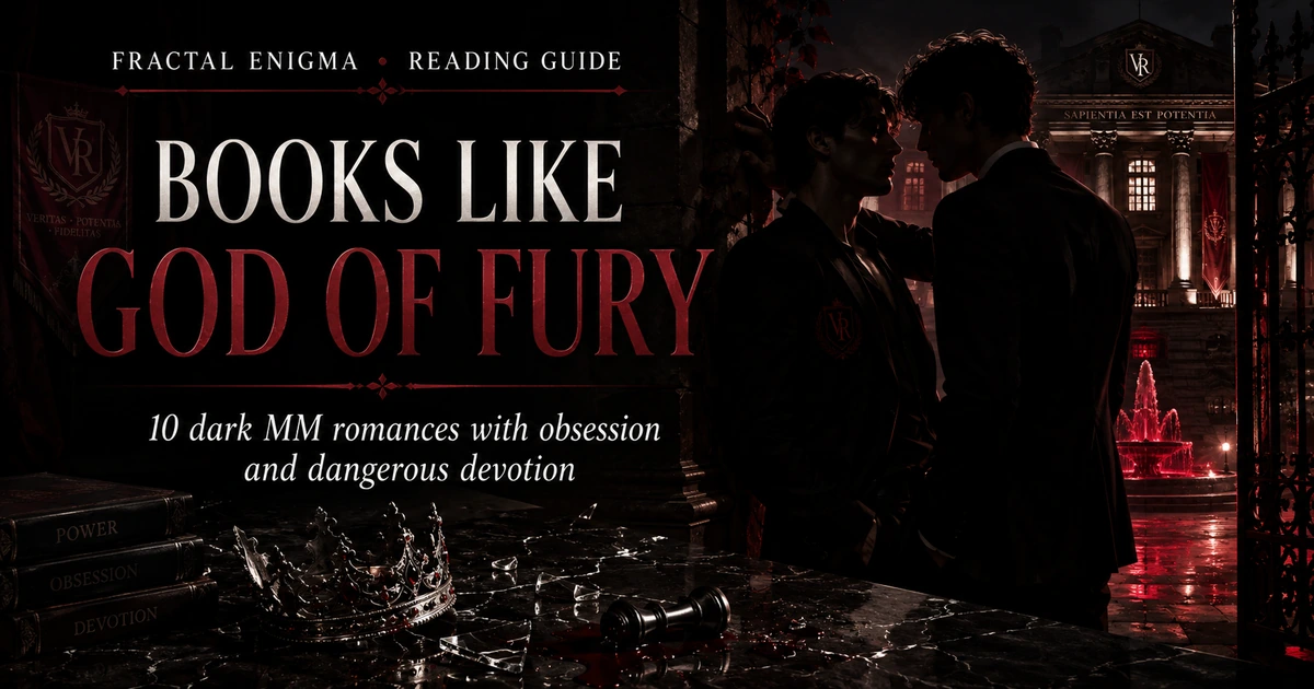 Books Like God of Fury dark MM romance reading guide with two men at a gothic university at night