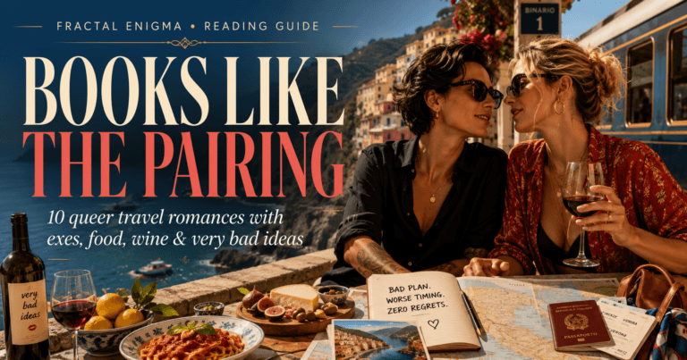 Books Like The Pairing reading guide featuring two stylish women flirting over wine, food, maps and travel documents on the Italian coast.