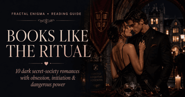 Books Like The Ritual reading guide featuring an elite secret-society initiation scene with a formally dressed couple at a gothic campus.