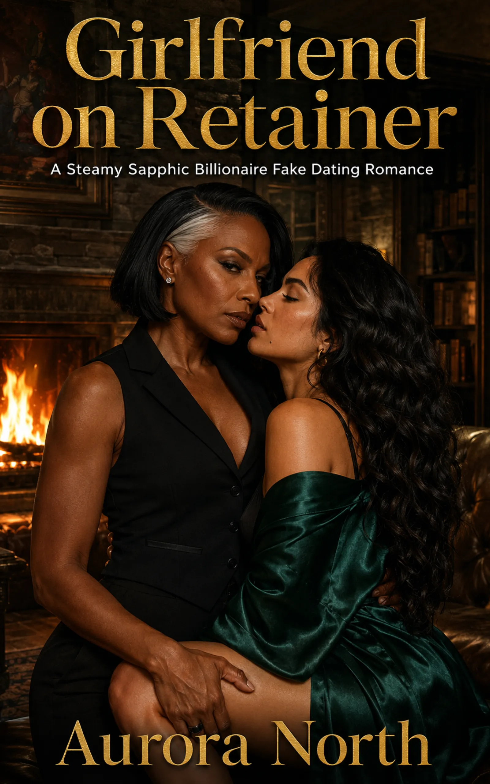 Girlfriend on Retainer by Aurora North book cover, sapphic billionaire fake-dating arrangement romance on Kindle Unlimited