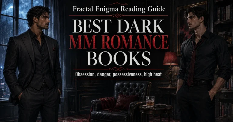 Best dark MM romance books reading guide featuring two men with obsessive romantic tension in a shadowy private room.
