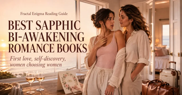 Best sapphic bi-awakening romance books reading guide with two women in a coastal house at sunset
