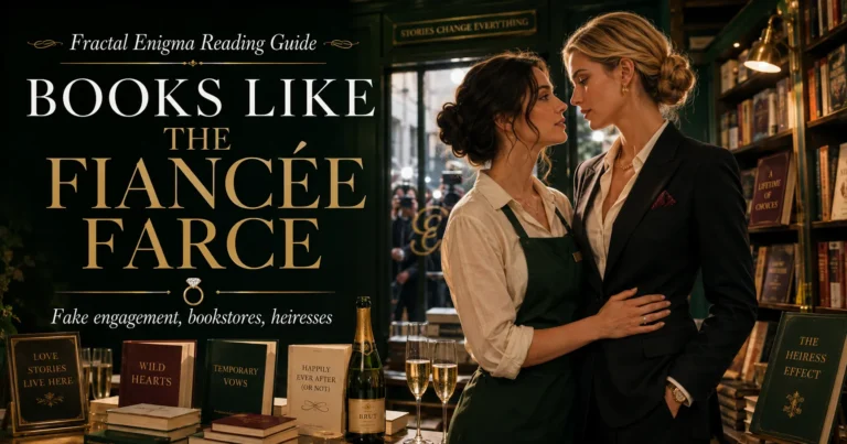 Books Like The Fiancée Farce reading guide featuring two women with fake-engagement chemistry inside an elegant bookstore.