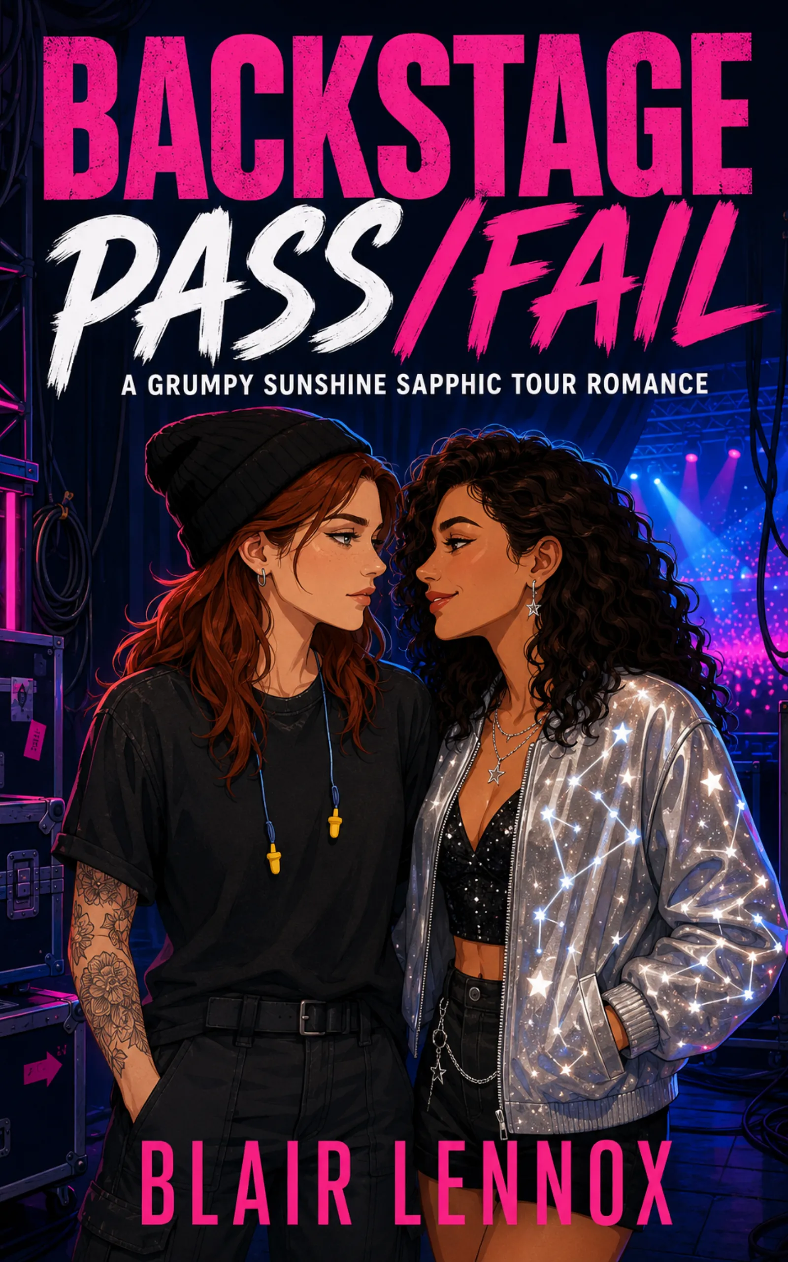 Backstage Pass/Fail by Blair Lennox book cover, sapphic celebrity tour romance