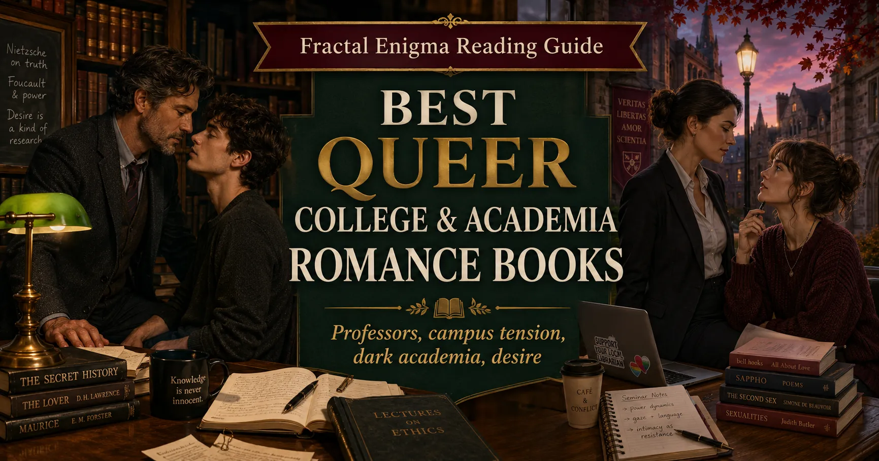 Best queer college and academia romance books reading guide with MM and sapphic academic couples