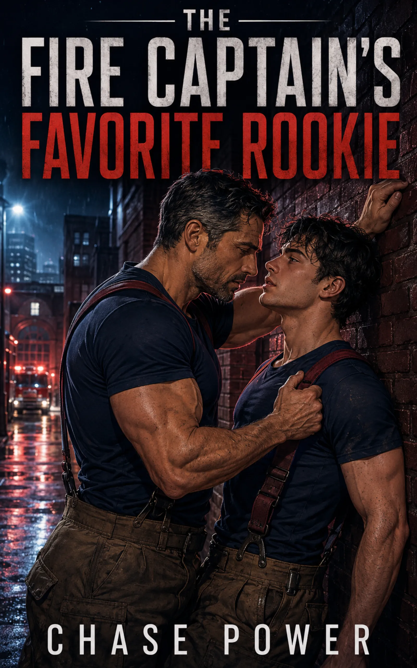 The Fire Captain's Favorite Rookie by Chase Power book cover, MM firefighter captain rookie age-gap romance