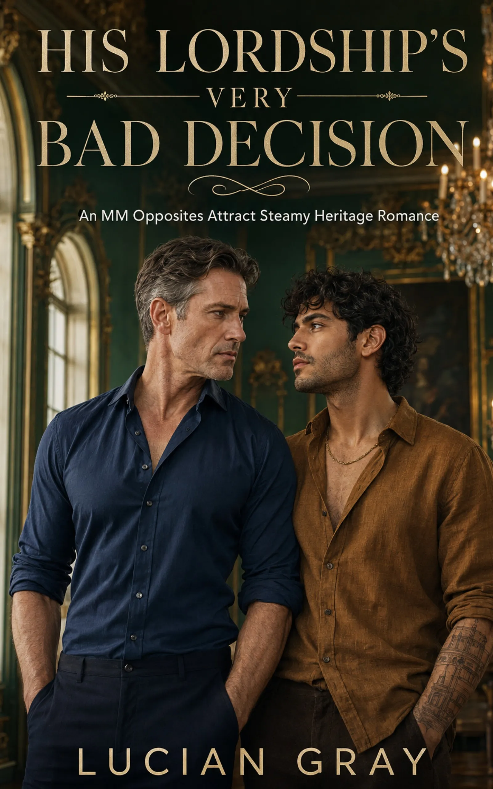 His Lordship's Very Bad Decision by Lucian Gray book cover, MM earl estate restoration romance