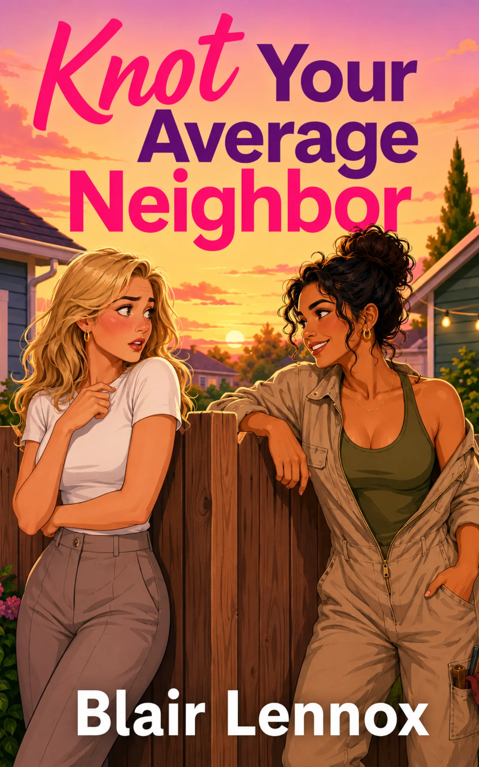 Knot Your Average Neighbor by Blair Lennox book cover, sapphic kink-positive neighbors romance on Kindle Unlimited