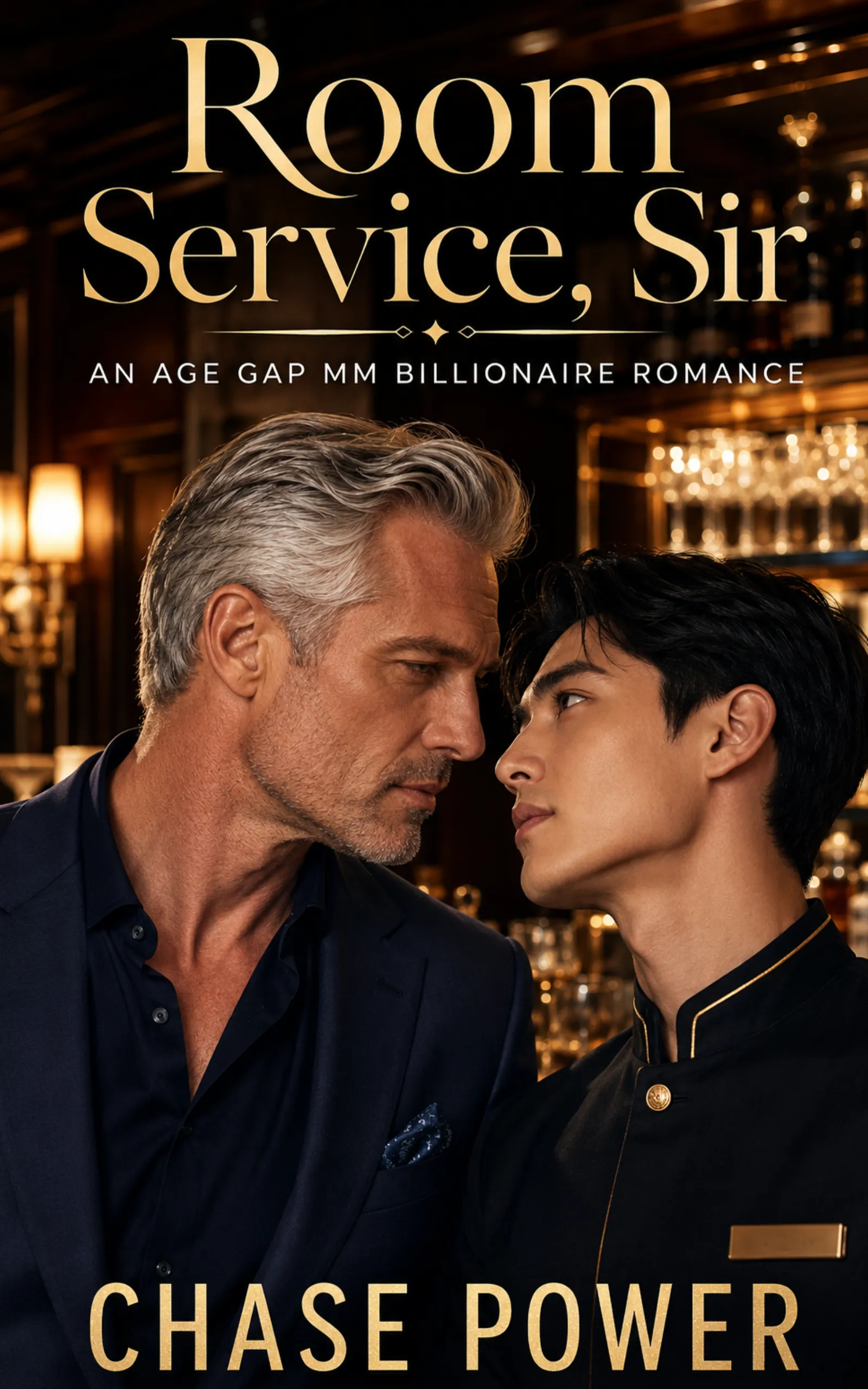 Room Service, Sir? by Chase Power book cover, MM hotel concierge silver-fox romance