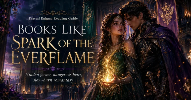 Books Like Spark of the Everflame reading guide featuring a magically powerful heroine and dangerous royal heir inside a fantasy palace.