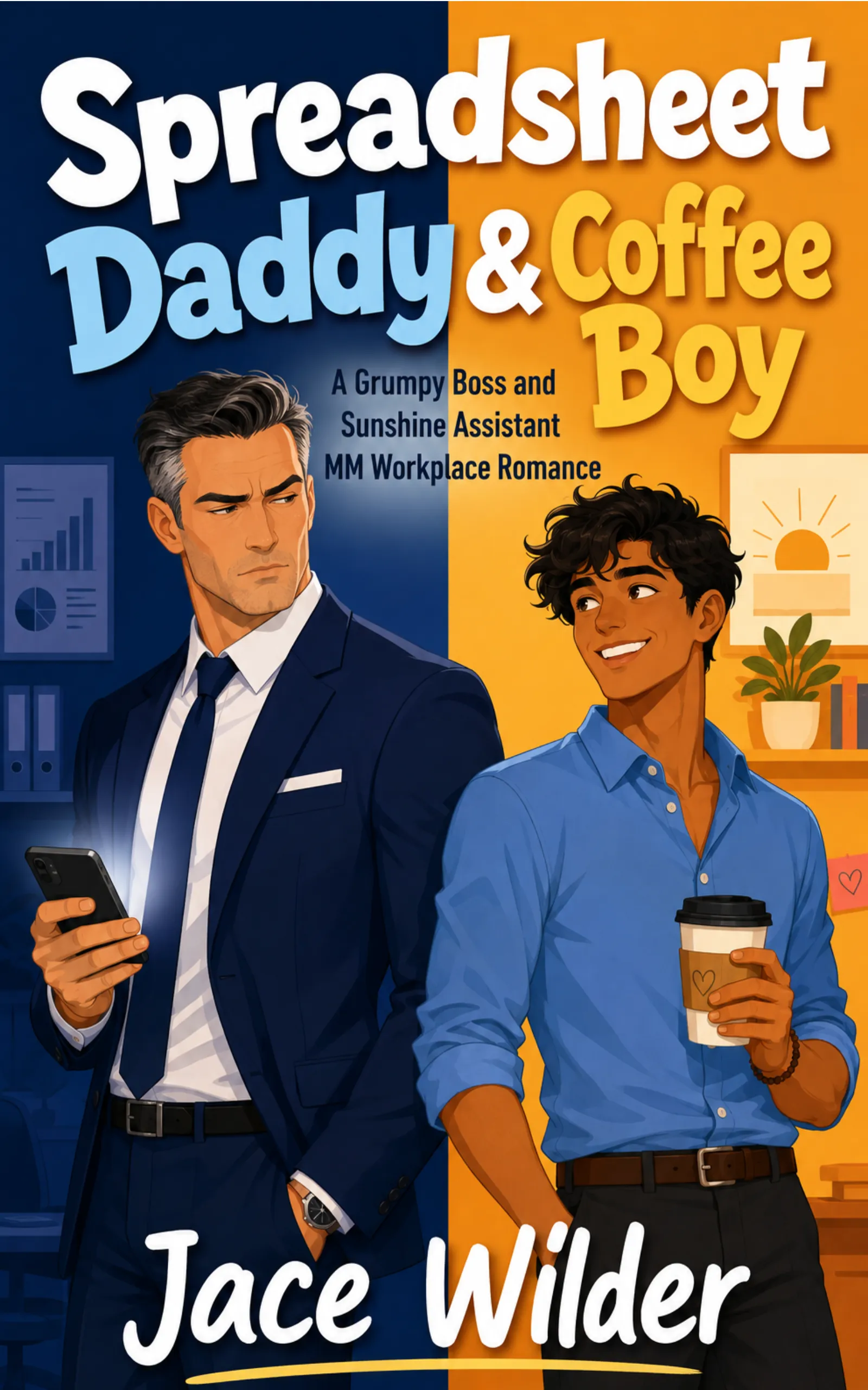 Spreadsheet Daddy & Coffee Boy by Jace Wilder book cover, MM grumpy/sunshine CFO office romance on Kindle Unlimited
