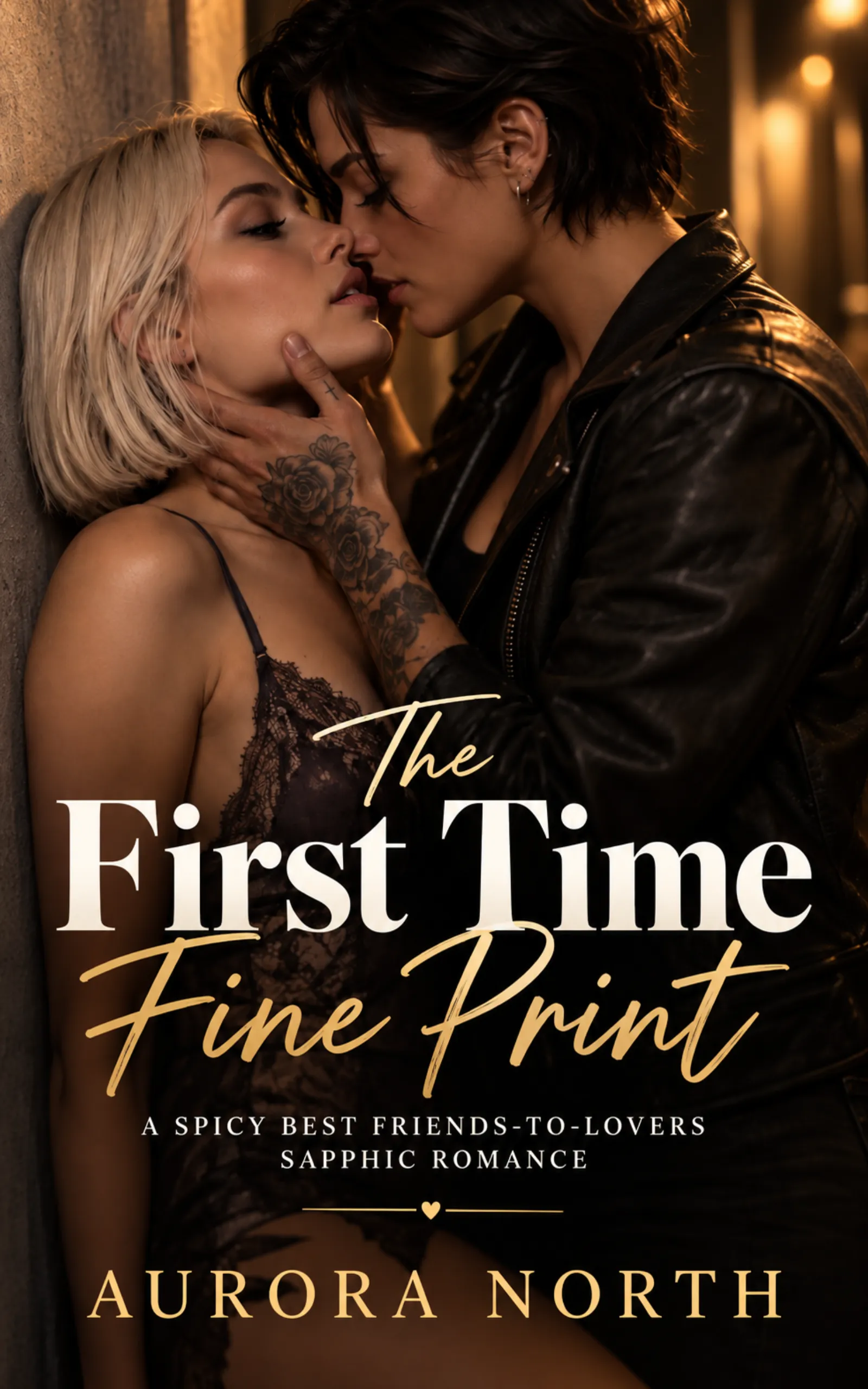 The First-Time Fine Print by Aurora North - FF Sapphic Friends with Benefits Motorcycle Romance book cover