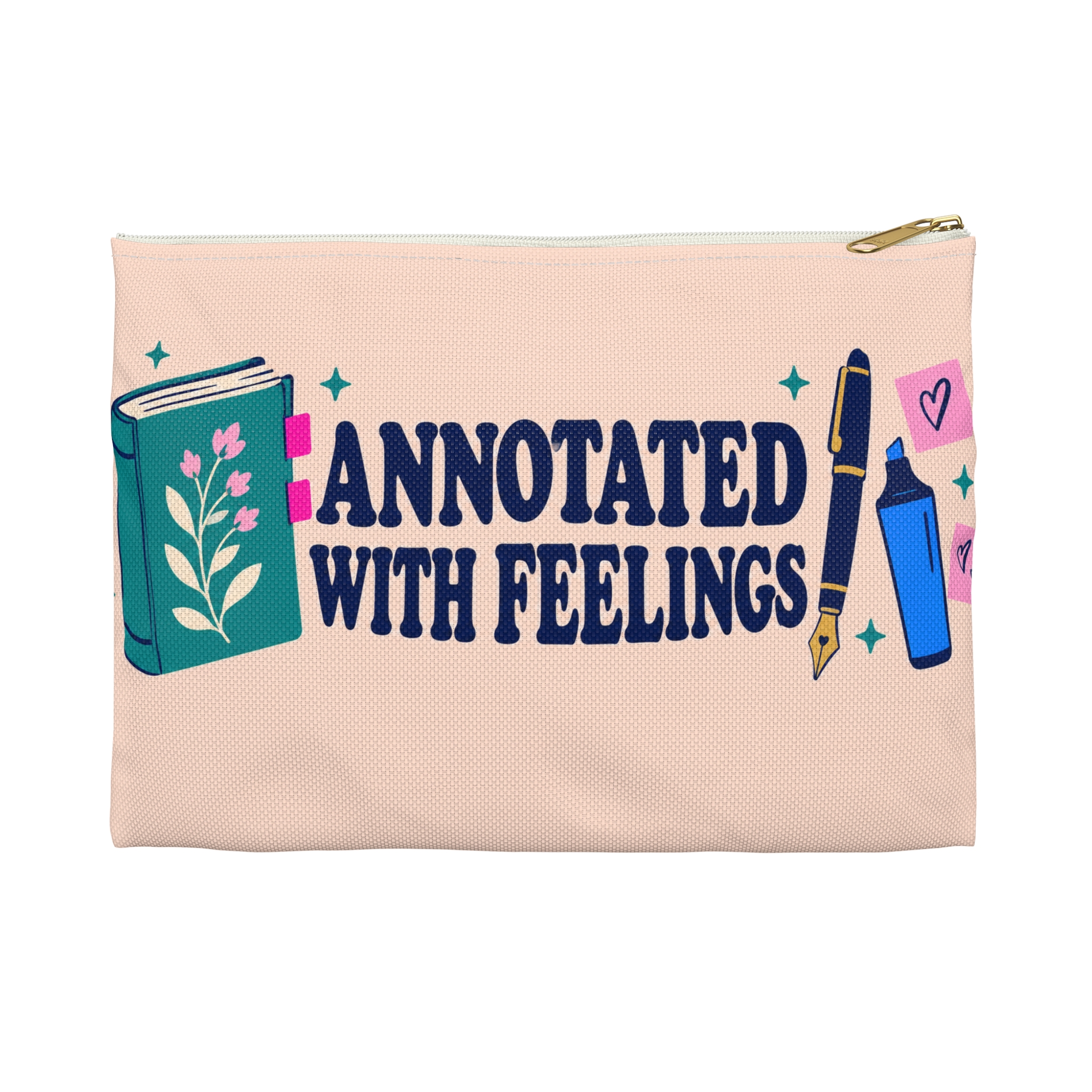 Annotated with Feelings Zip Pouch — Book Annotator Accessory Pouch (Peach) - Image 13