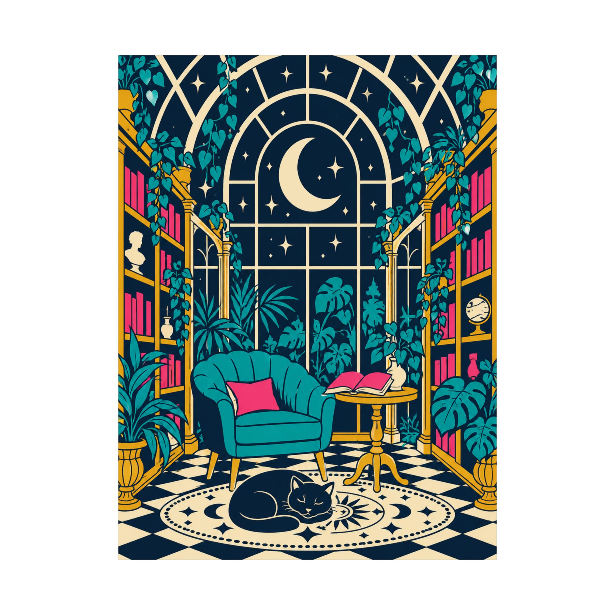 Midnight Greenhouse Library Poster — Reading Nook Wall Art for Book Lovers, Matte Print - Image 2
