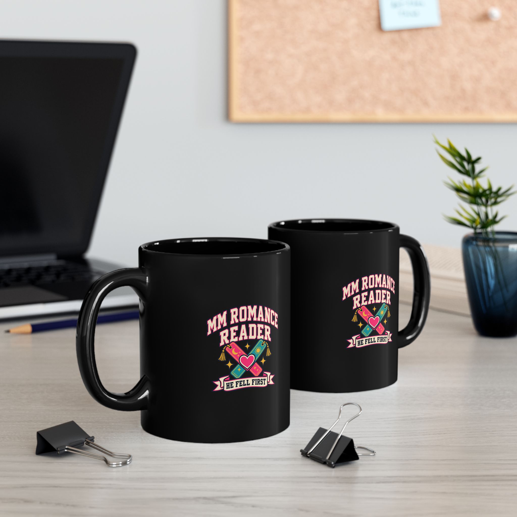 MM Romance Reader Black Mug — He Fell First MM Romance Ceramic Mug, 11oz - Image 4