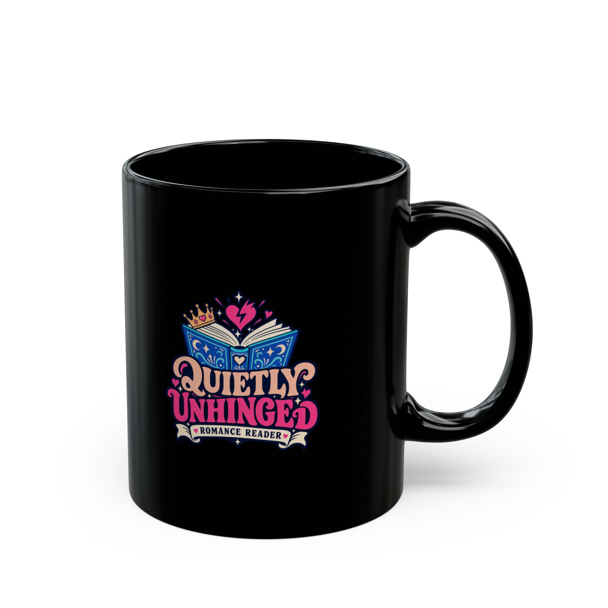 Quietly Unhinged Black Mug — Romance Reader Ceramic Mug, 11oz - Image 2