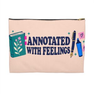 Annotated with Feelings Zip Pouch — Book Annotator Accessory Pouch (Peach)