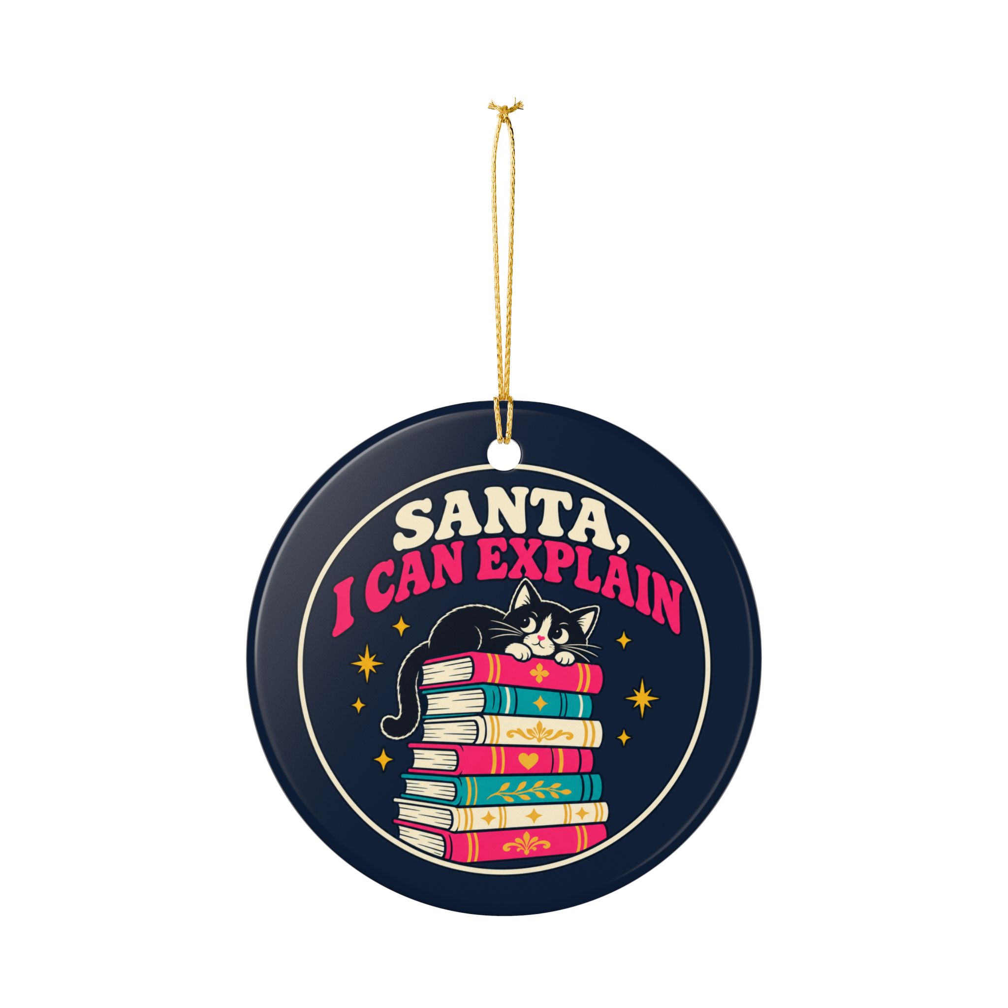 Santa, I Can Explain Ornament — Book Lover Ceramic Christmas Ornament - Image 4