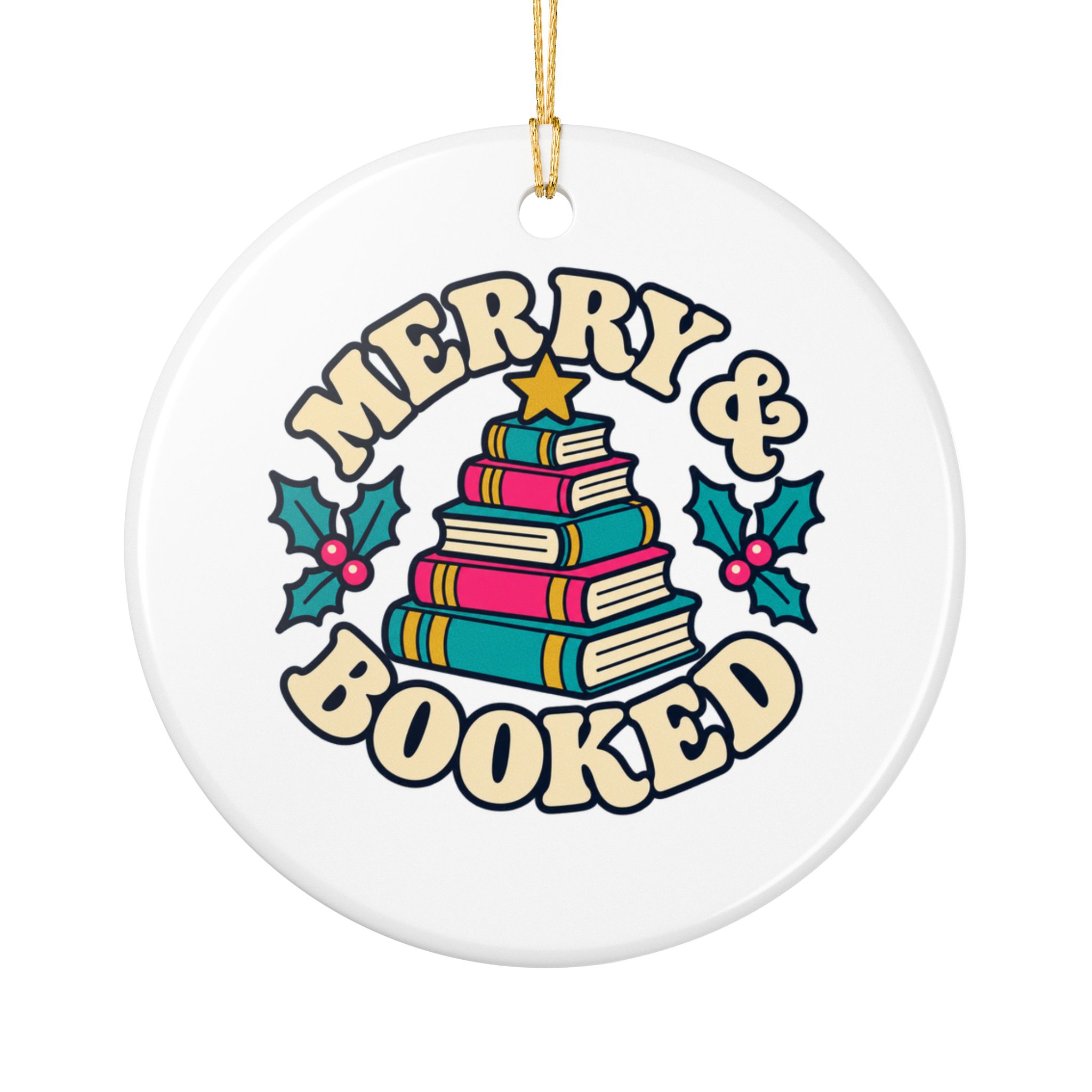 Merry & Booked Ornament — Book Lover Ceramic Christmas Ornament - Image 2