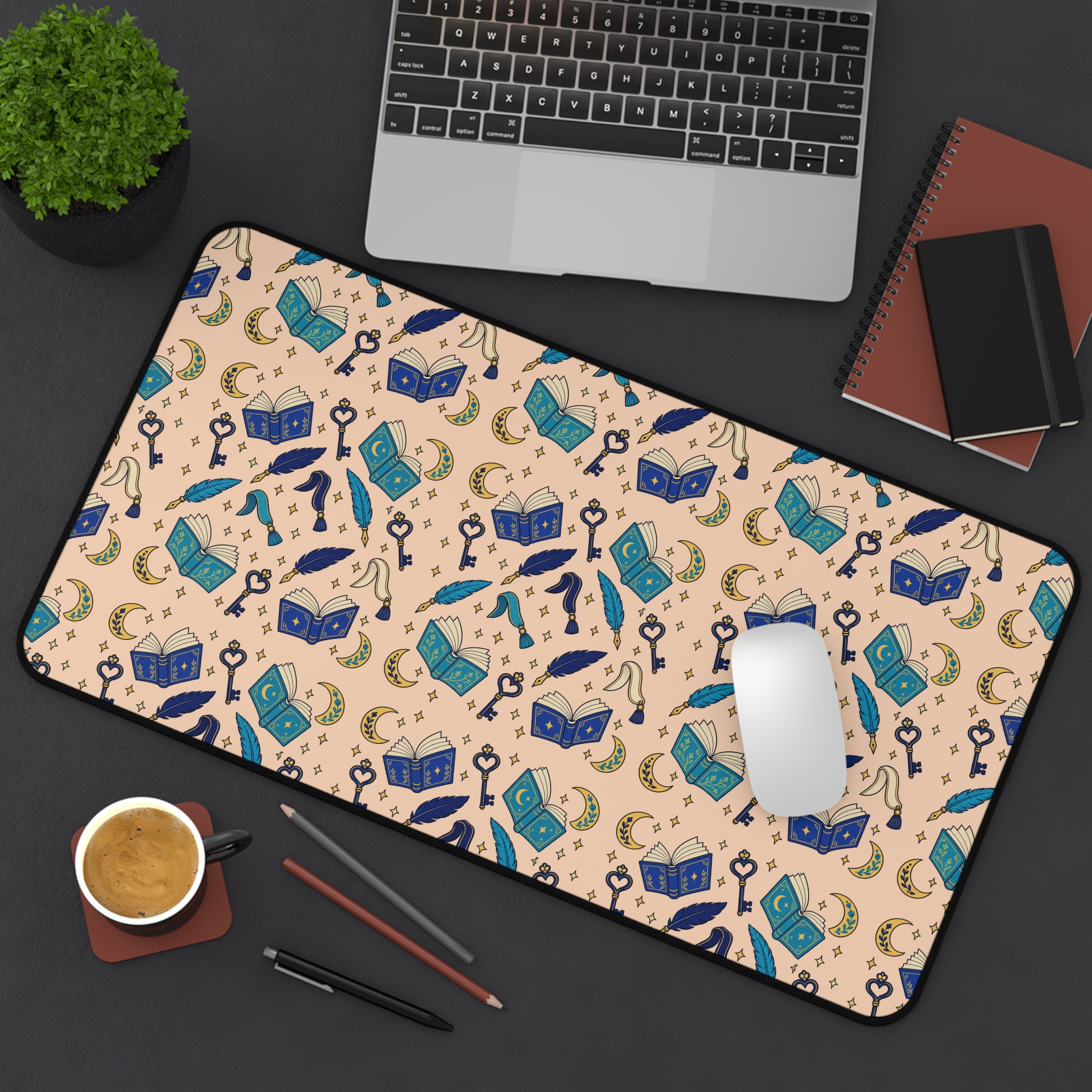 Chapter Keys Desk Mat — Peach Books, Quills & Keys Pattern Reader Desk Mat - Image 9