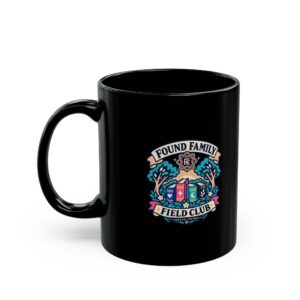 Found Family Field Club Black Mug — Fractal Enigma Ceramic Mug, 11oz