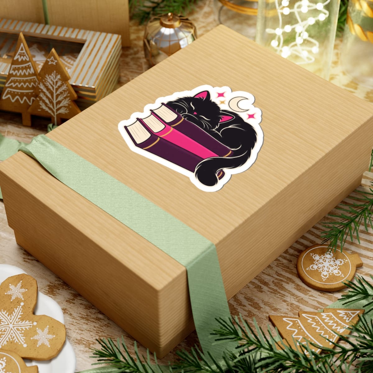 Cat Nap Book Stack Sticker — Black Cat & Books Kiss-Cut Vinyl Sticker - Image 6